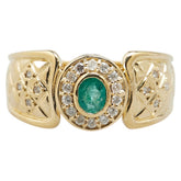 K18YG イエローゴールド エメラルド ダイヤ0.13ct リング 指輪 レディース 11号 【中古】